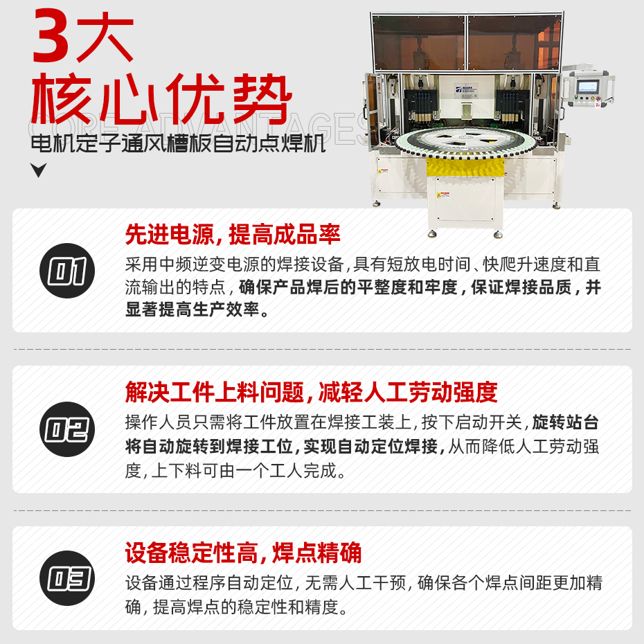 電機(jī)定子通風(fēng)槽板自動點(diǎn)焊機(jī)核心優(yōu)勢