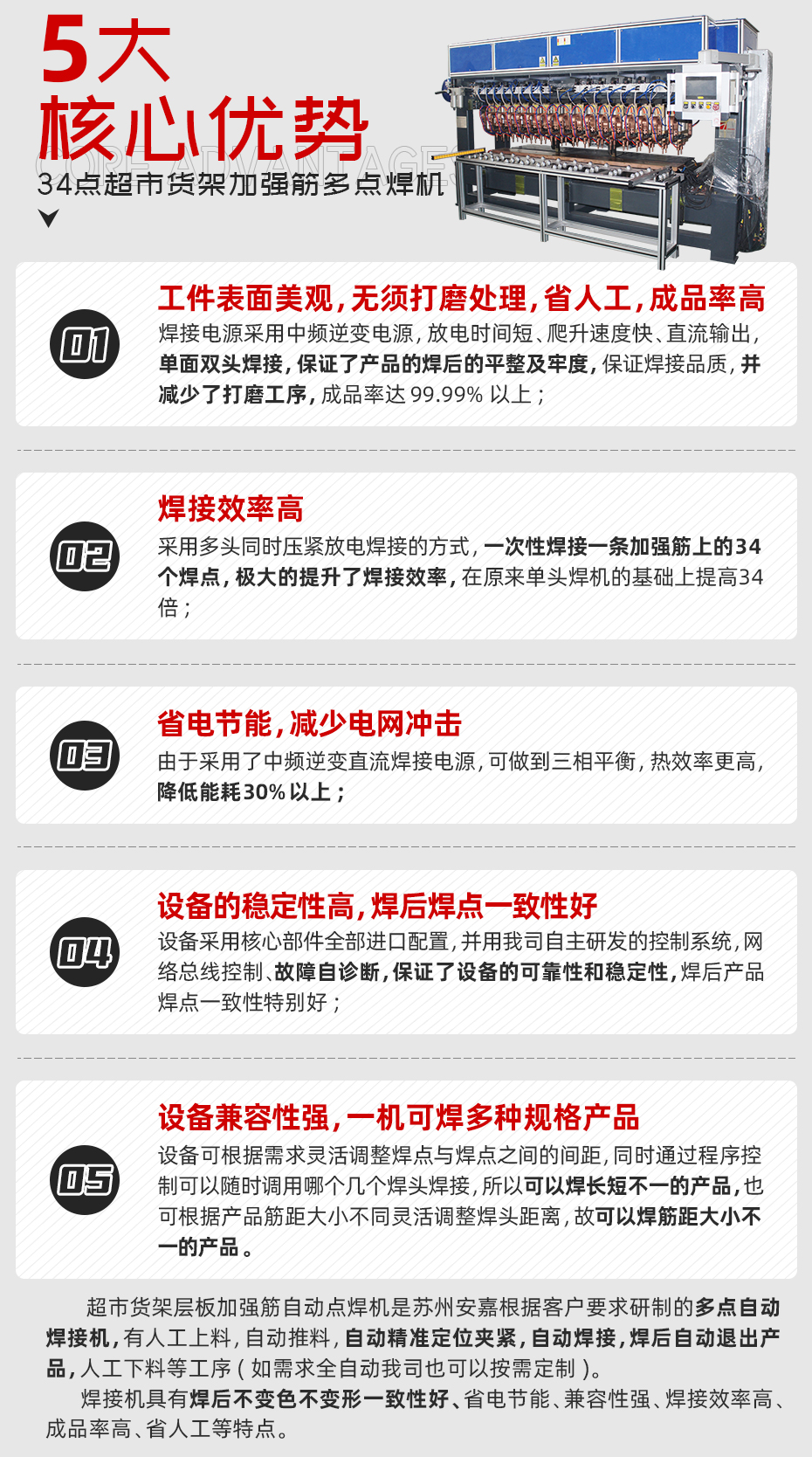 34點(diǎn)超市貨架加強(qiáng)筋多點(diǎn)焊機(jī)核心優(yōu)勢